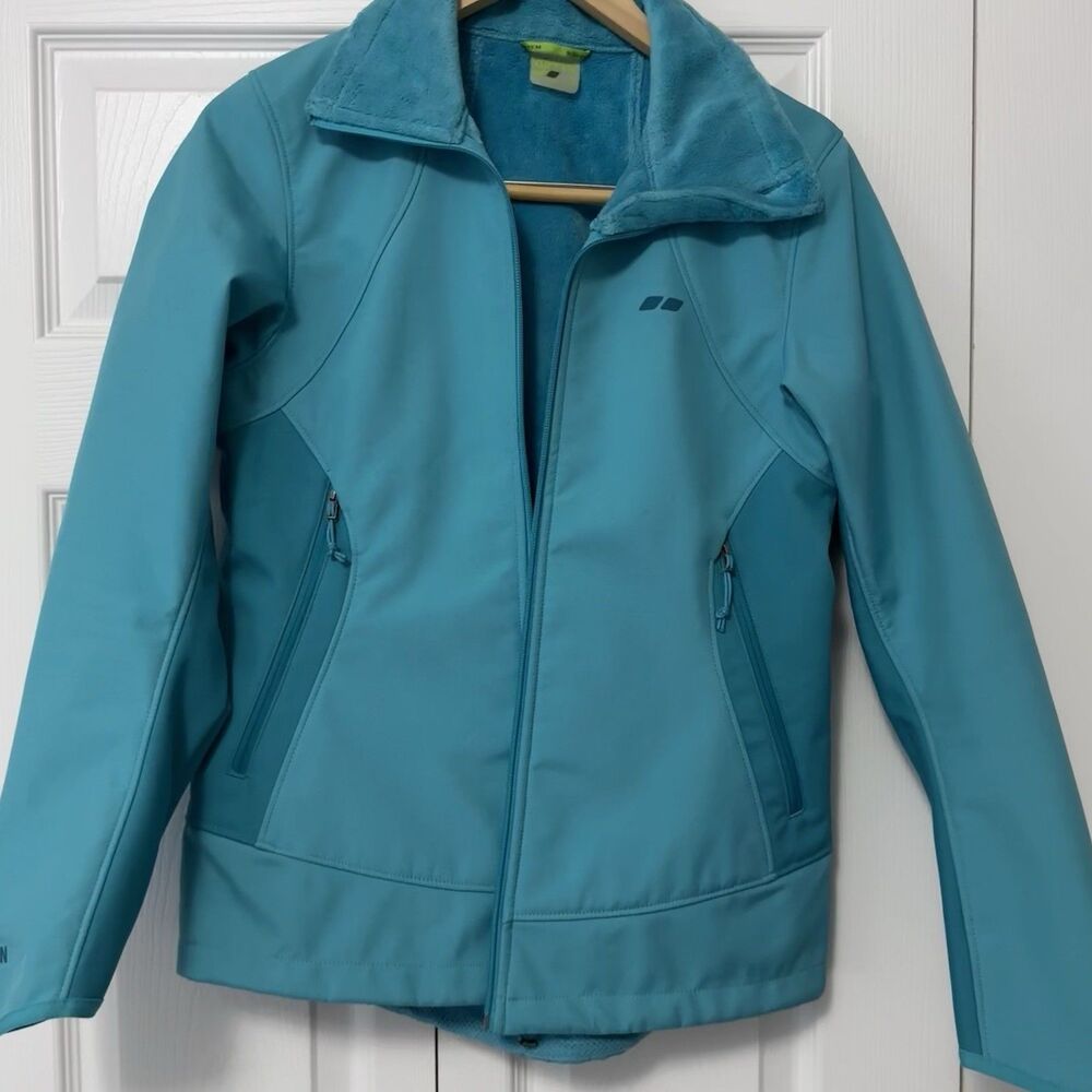 Köppen Women's Blue Softshell Jacket Zip Pockets Lined Mid-Length Size S